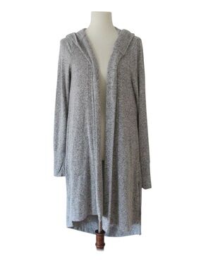 Athleta Harmony Wrap 2 Cardigan Small Gray Draped Back Soft Stretch Long Line